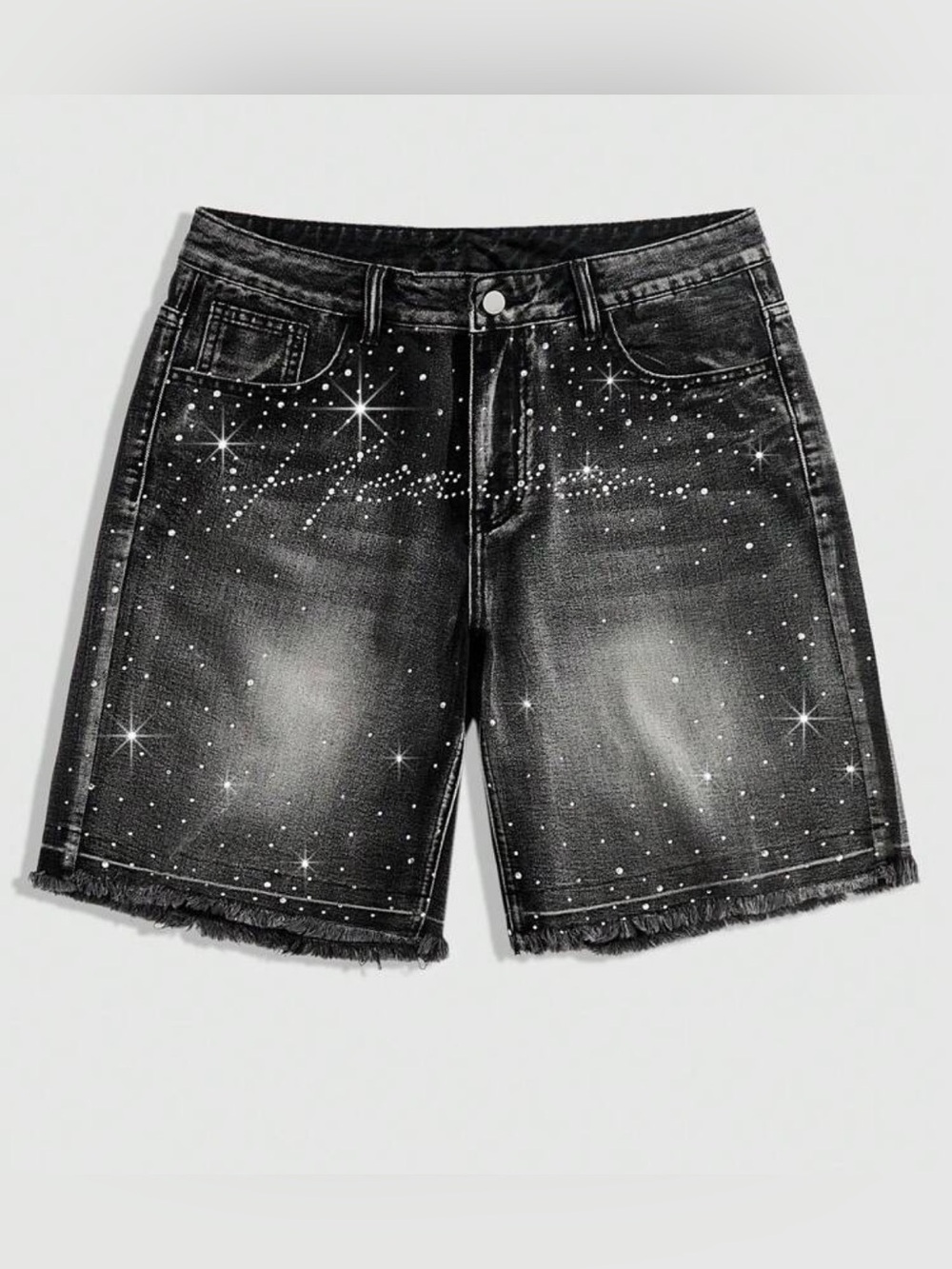 ROMWE Black Rhinestone Starburst Denim Shorts
